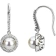 14K White Gold Freshwater Cultured Pearl and Diamond Earrings