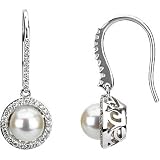 14K White Gold Freshwater Cultured Pearl and Diamond Earrings