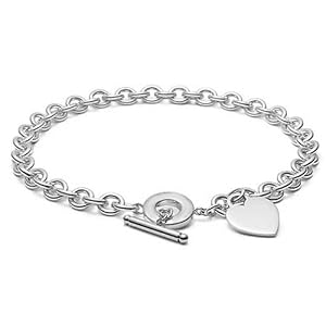 Sterling Silver Heart Tag Toggle Necklace