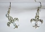 Bling Bling Fleur De Lis Earrings, New Orleans Saints NFL, Silver with Rhinestones
