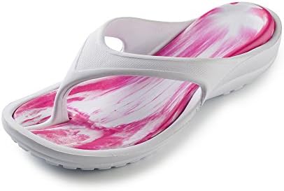 FUN TOES Womens Tie Die Colored Beach Thong Sandal Slippers (38, PINK/WHITE)