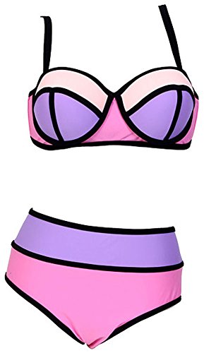 Women's Plus Colorful High Waisted Diving Suit Neoprene Push up Bikini Swimsuit