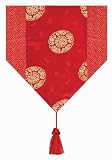 Gorgeous Oriental Brocade Table Runner CHINESE FORTUNE SYMBOL (RED)