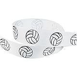 HipGirl Brand Printed Grosgrain Volleyball Up Close Ribbon, 5 -Yard 7/8-Inch, White