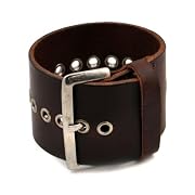 Steel Grommet Brown Leather Rocker Men's Cuff