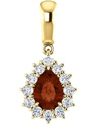 18K Yellow Gold 7.00x5.00mm Pear Cut Mozambique Garnet and Diamond Pendant -- LIFETIME WARRANTY