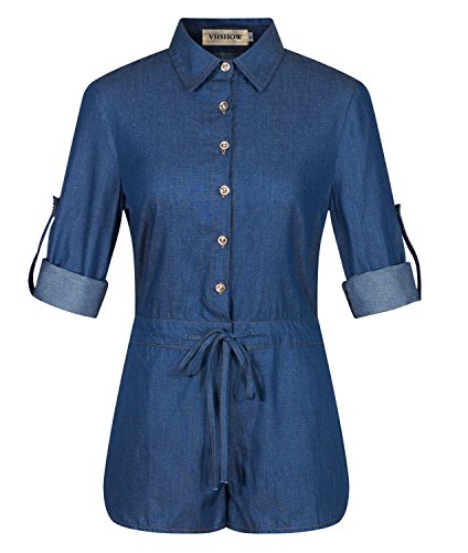 VIISHOW Sexy Half Sleeve Denim Jeans Jumpsuit Bodysuit Shorts Romper Playsuit