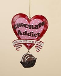 Chocolate Shop "Addict" Heart Shaped Polka Dot Christmas Dangle Ornament 4.5"