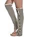 Knit Button Crochet Lace Trim Knee High Leg Warmers sky blue