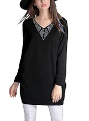 Plus Size A-line V-neck Beaded Long Sleeves Polyester/Knit Winter  Shirt  Dress
