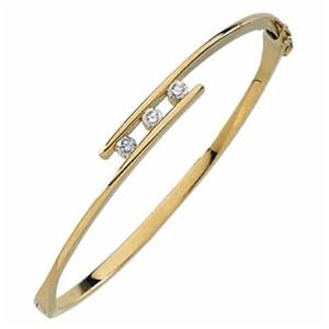 14kt Yellow Gold Three Stone Diamond Bangle Bracelet