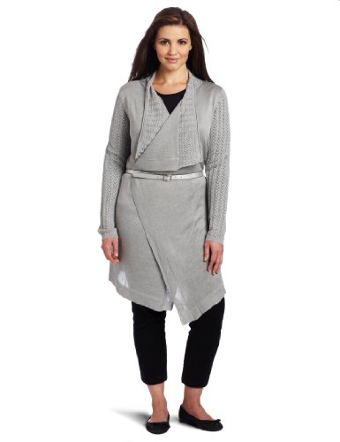 AK Anne Klein Women's Plus Size Long Sleeve Pointelle Flyaway Sweater, Silver, 3X AK Anne Klein Women's Plus Size Long Sleeve Pointelle Flyaway Sweater, Silver, 3X