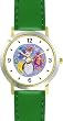 Snowman or Snow Man Christmas Theme - WATCHBUDDY&reg; DELUXE TWO-TONE THEME WATCH - Arabic Numbers - Green Leather Strap-Women's Size-Small