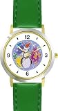 Snowman or Snow Man Christmas Theme - WATCHBUDDY&reg; DELUXE TWO-TONE THEME WATCH - Arabic Numbers - Green Leather Strap-Women's Size-Small