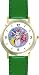 Snowman or Snow Man Christmas Theme - WATCHBUDDY&reg; DELUXE TWO-TONE THEME WATCH - Arabic Numbers - Green Leather Strap-Women's Size-Small