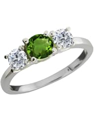 1.04 Ct Round Green Chrome Diopside G/H Diamond 18K White Gold Ring