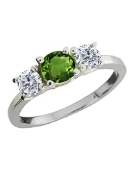 1.04 Ct Round Green Chrome Diopside G/H Diamond 18K White Gold Ring