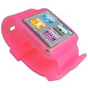 igadgitz Housse Etui Pochette Coque Case en Silicone de couleur Rose avec Bracelet pour Apple iPod Nano 6G 6ème Gen Génération 8 go gb & 16 go gb + protecteur d'écran