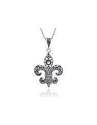 Sterling Silver Pendant Oxidized Large Fleur De Lis Pendant (Chain Not Included)