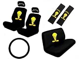 11pc Tweety Bird Attitude Set - Seat Covers w/ Headrests, Shoulder Pad, Steering Wheel & Bench Cover