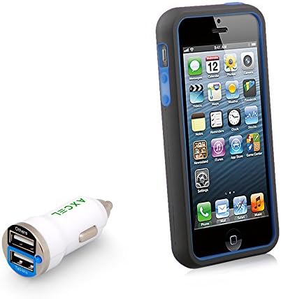 iPhone SE iPhone 5S Case, Drop Protection, Soft, Ultra Slim, Flexible, Premium Protective iPhone Cover w/ Free 2Amp Dual USB Rapid Car Charger (Vertex Black/Blue)