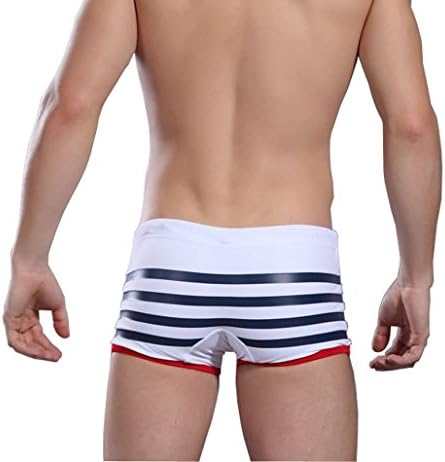 Men's Low Rise Sexy Swimwear Trunks Boxer Brief Swimsuit Front Tie (Waist 30-33 inches, White)
