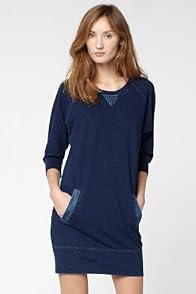 Raglan Sleeve Sweatshirt Dress With Denim Trim