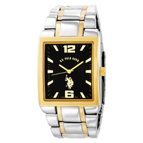 U.S. Polo Assn. Men's USC80029 Two-Tone Rectangular Black Dial Link Watch