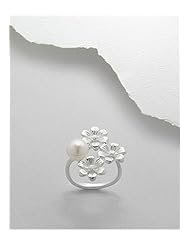 Flower Fresh Water Pearls Ring In 92.5 Sterling Silver