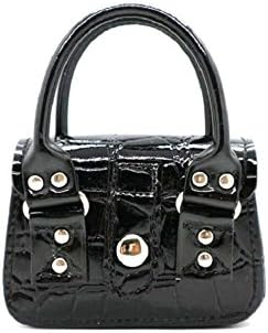 Woman's Fashion Leather Mini Tote Bag Key Chain Tiny Bag Ornament (Black)