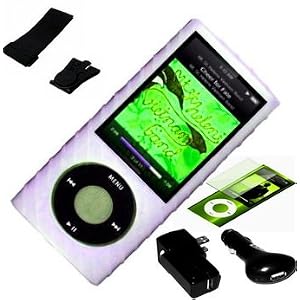 6 Items Holiday Special Accessories Combo Bundle Premium Clear Silicone Gel Skin Case with Screen Guard Protector , USB Cars Auto Charger Adapter , USB Home Travel Wall Charger Adapter , Sports Adjustable Armband , Belt Clip for Apple Nano 5g 5th Generation New Model 2gb 4gb 8gb 16gb Video Music Mp3 Player