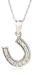 14k White Gold Diamond Horseshoe Pendant (.13 cttw, J Color, I2 Clarity), 18"