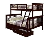 Bunk Bed Twin over Full Mission Style in Cappuccino with Drawers