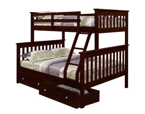 Bunk Bed Twin over Full Mission Style in Cappuccino with Drawers