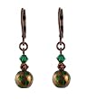 Earrings - E276 - Crystal and Copper Plated Polka Dot Glass Beads ~ Emerald Green