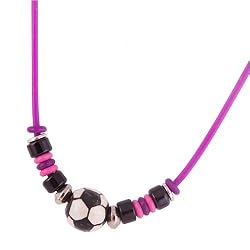 Purple Black Soccer Ball Girls Pendant Necklace Made in USA