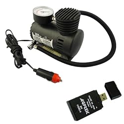 Mini Portable Air Compressor 12-Volt Plug and Pump Tire Inflator 300 PSI 12V w/ AGPtek USB ALL in one card reader