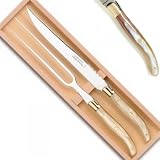 ProPassione Laguiole Carving/Serving Set in Box, light Horn/brass handles, polished, Dimensions: l 32 cm