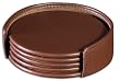 Chocolate Brown Leather 4 Coaster Set with Holder