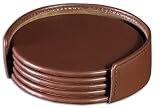 Chocolate Brown Leather 4 Coaster Set with Holder