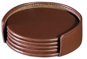 Chocolate Brown Leather 4 Coaster Set with Holder