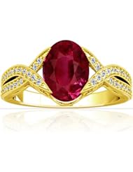 14K Yellow Gold Oval Cut Ruby Ring With Sidestones