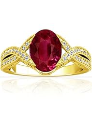 18K Yellow Gold Oval Cut Ruby Ring With Sidestones