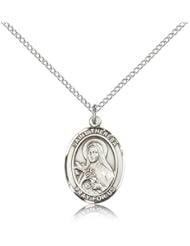.925 Sterling Silver Saint St. Theresa Medal Pendant 3/4 x 1/2 Inches Foreign Missions-8106- Comes with a .925 Sterling Silver Lite Curb Chain Neckace And a Black velvet Box