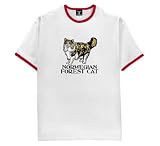 Norwegian Forest Cat - Ringer T-Shirt, White/Red, X-Large