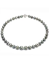 14k White Gold .77ctw 8-10mm Black South Sea Tahitian Pearl Necklace 18" Length with Ball Clasp. Included Free Beautiful Mahagony Wood Jewelry Box.