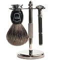 Parker 96R Safety Razor Shaving Set - Includes Pure Badger Brush, Stand & Parker 96R Butterfly Open Safety Razor plus 10 BLADES SHARK & BLUEBIRD + FREE EXPEDITED shipping