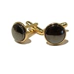 Magnetite Cufflinks 02 Stone Crystal Healing Black Gold Plated Circle Magnet Business Jewelry Mens 12mm