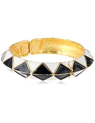 Kenneth Jay Lane White Sides and Black Top Enamel Bangle Bracelet, 9"
