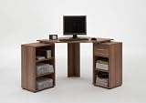 WALNUT Colour Wood Corner Computer / PC Work Station Table Desk with 5 Compartments, Drawer and Keyboard Shelf by DMF
